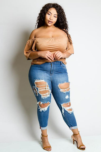 Plus Size It Girl Trendy Distressed Denim Jeans