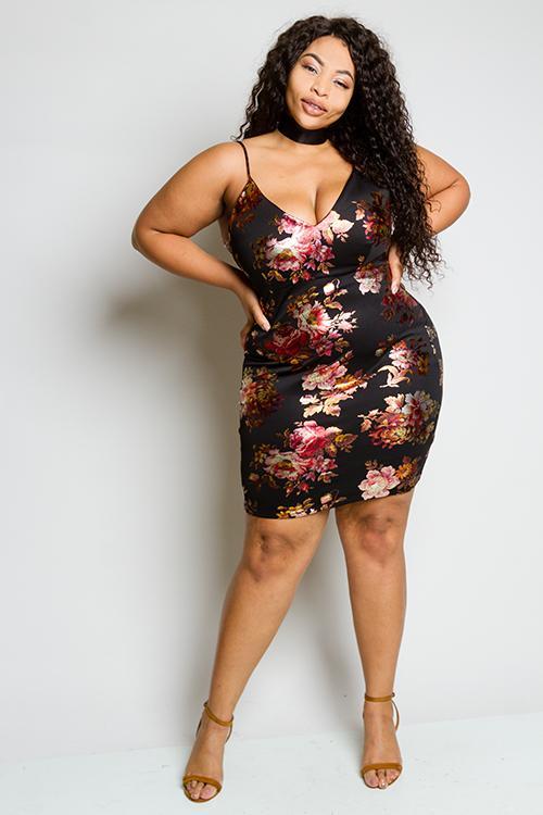 Plus Size Shining Metallic Gorgeous Floral Dress