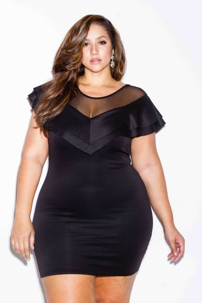 Plus Size Glam Ruffle Mesh Mini Dress