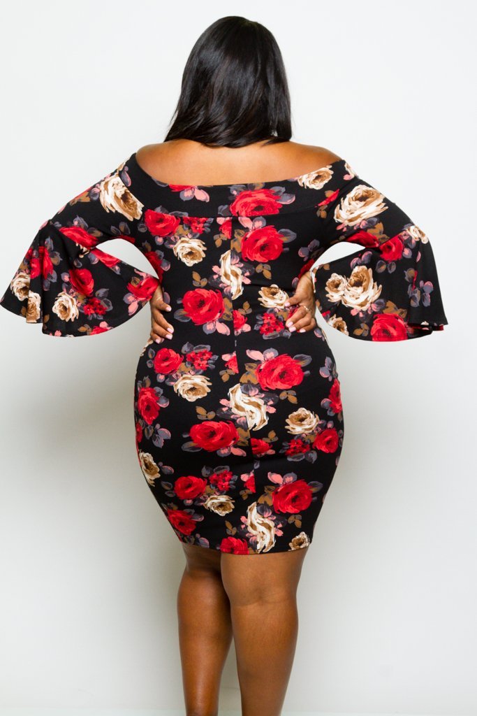 Plus Size Sexy Off Shoulder Romantic Gorgeous Floral Dress