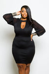 Plus Size Shimmering Cuff Bubble Sleeve Keyhole Dress [SALE]