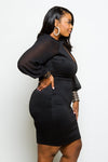 Plus Size Shimmering Cuff Bubble Sleeve Keyhole Dress [SALE]