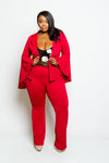 Plus Size Bell Sleeve Blazer and Pants Set