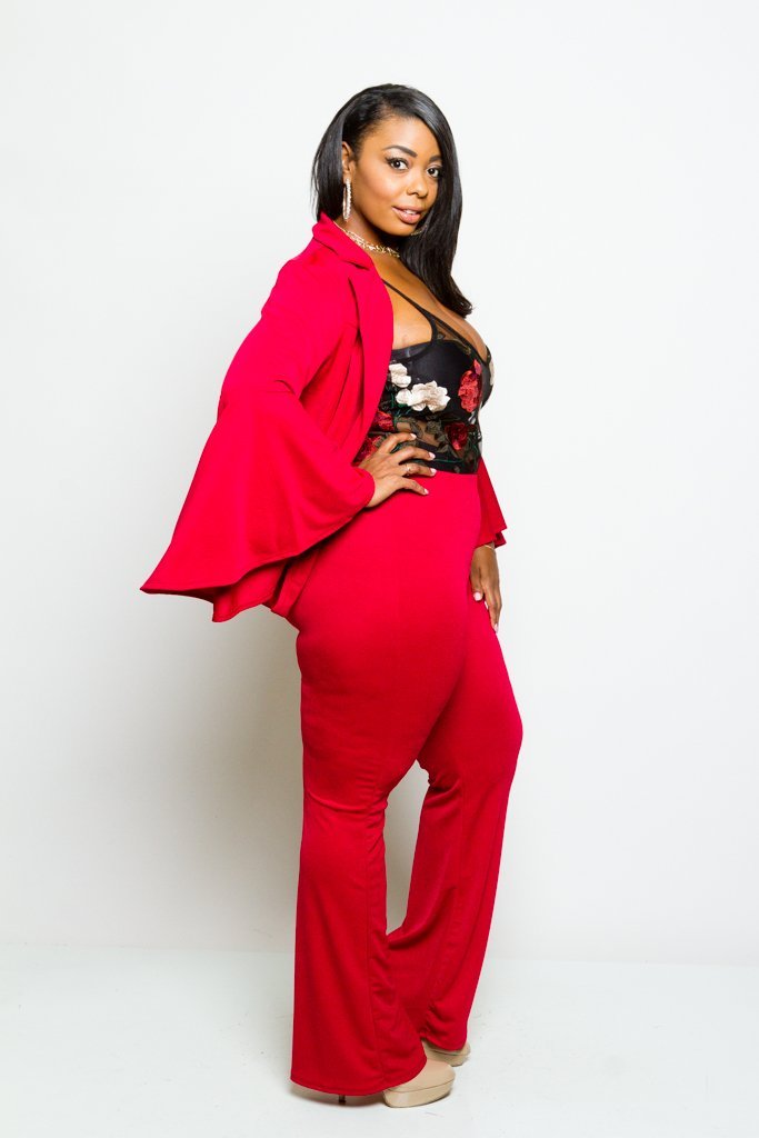 Plus Size Bell Sleeve Blazer and Pants Set