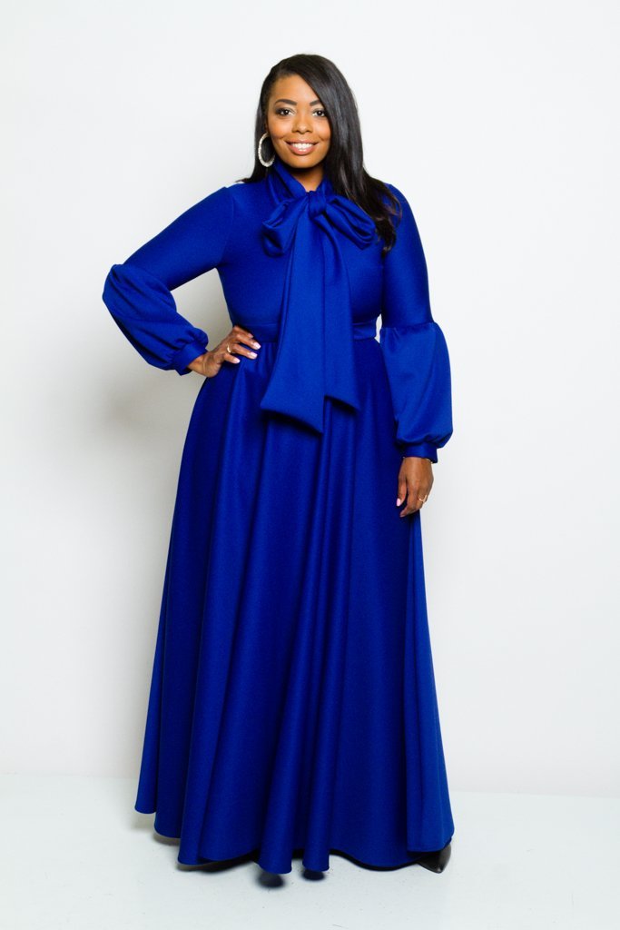 Plus Size Solid Bow Maxi Dress
