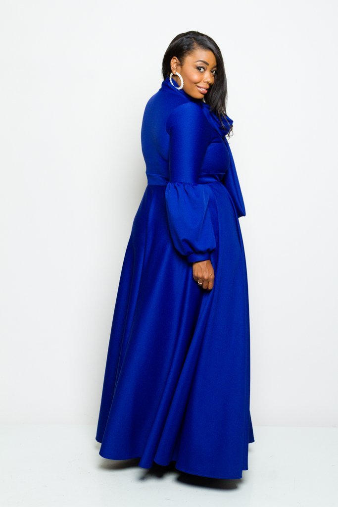 Plus Size Solid Bow Maxi Dress