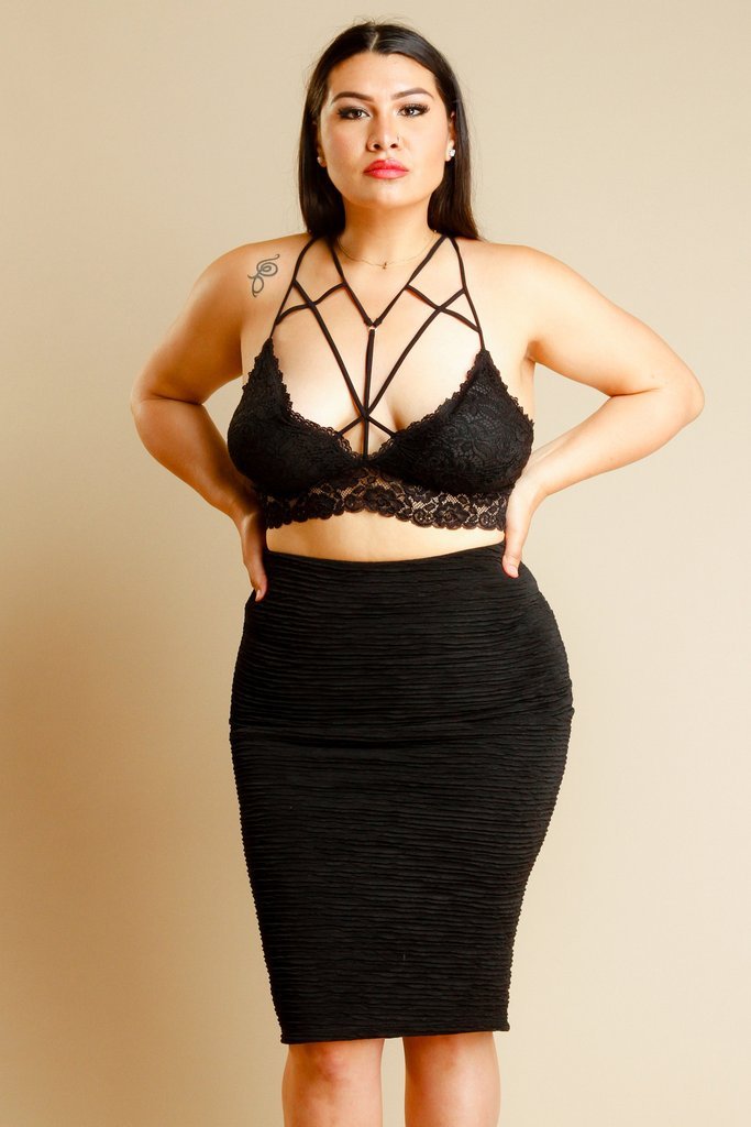 Plus Size Ribbed Pencil Skirt