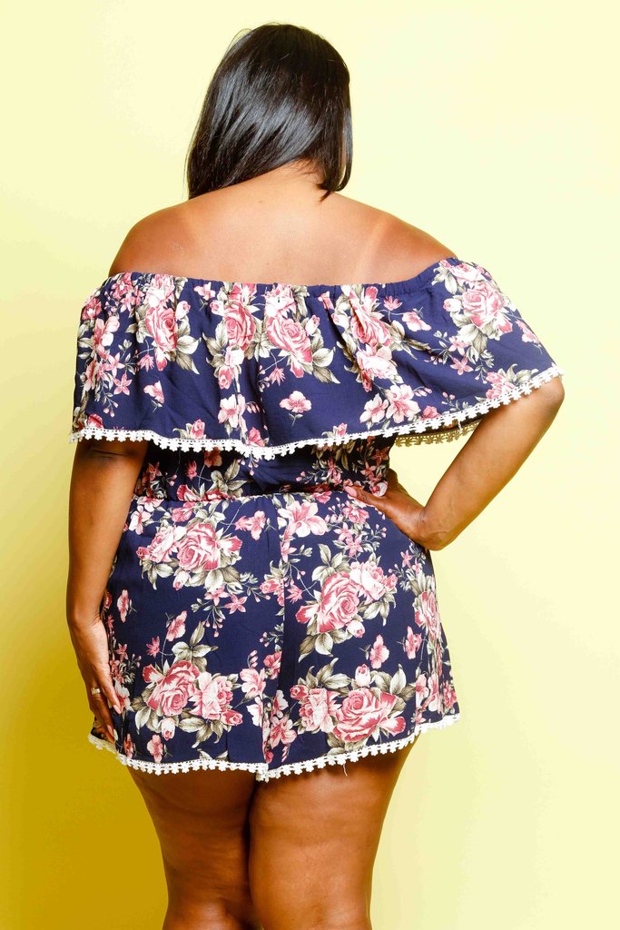 Plus Size Off Shoulder Floral Romper