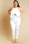 Plus Size Front Peep Hole Glam Ruffle Detail Solid Jumpsuit