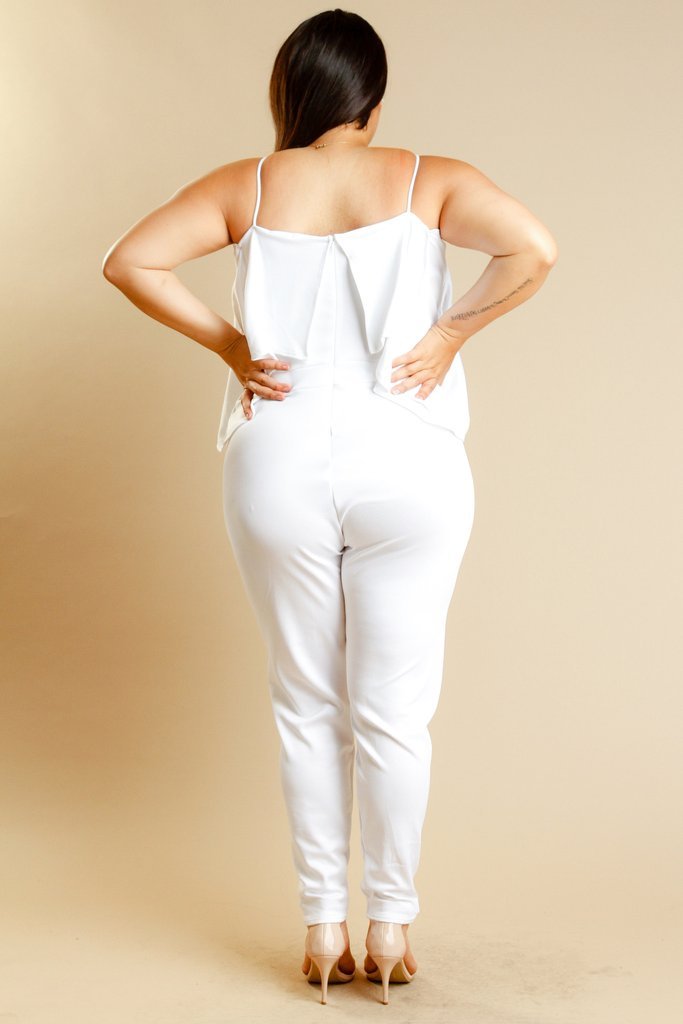 Plus Size Front Peep Hole Glam Ruffle Detail Solid Jumpsuit
