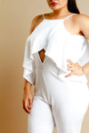 Plus Size Front Peep Hole Glam Ruffle Detail Solid Jumpsuit