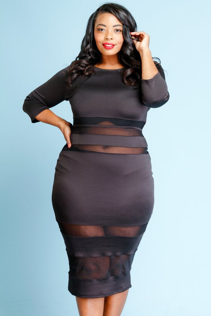 Plus Size Mesh Insert Bodycon Dress