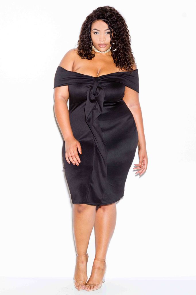Plus Size Sexy Off Shoulder Dress with Tie Detail