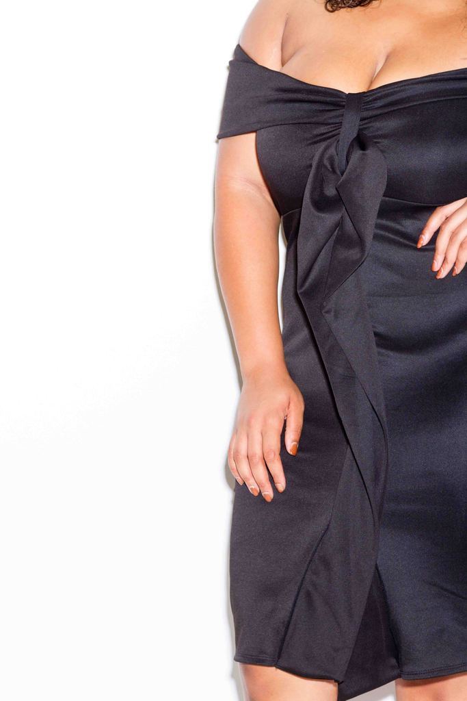 Plus Size Sexy Off Shoulder Dress with Tie Detail