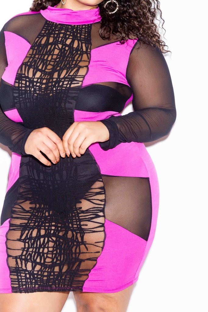 Plus Size Vivid Mesh Colorblock Dress [SALE]