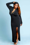 Plus Size Solid Long Sleeve Slit Maxi Dress