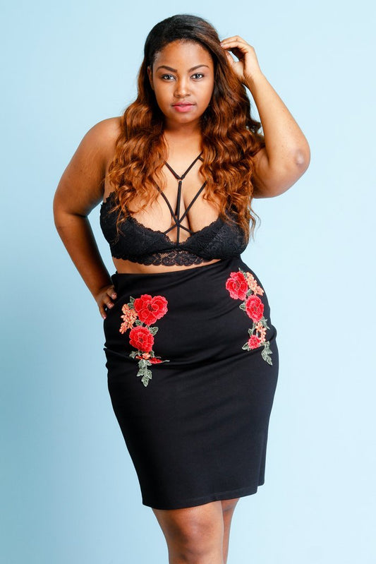 Plus Size Gorgeous Floral Embroidered Skirt