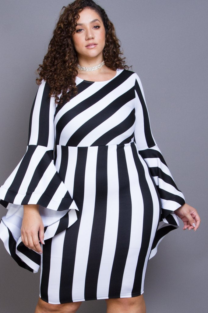 Plus Size Mixed Striped Bell Bodycon Dress