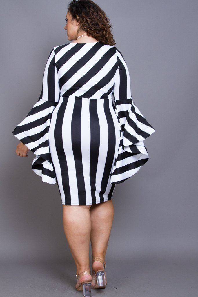 Plus Size Mixed Striped Bell Bodycon Dress