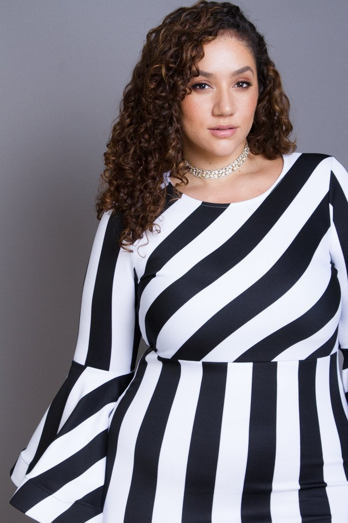 Plus Size Mixed Striped Bell Bodycon Dress