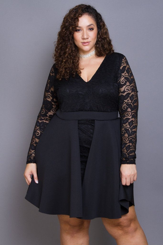 Plus Size Sheer Crochet Lace Flare Dress