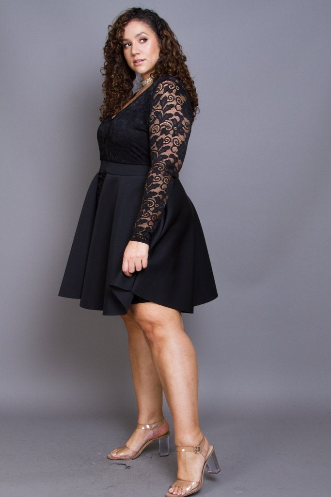 Plus Size Sheer Crochet Lace Flare Dress