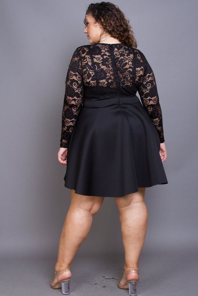 Plus Size Sheer Crochet Lace Flare Dress