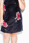 Plus Size Sparkling Sequin Mini Dress with Gorgeous Floral Patch