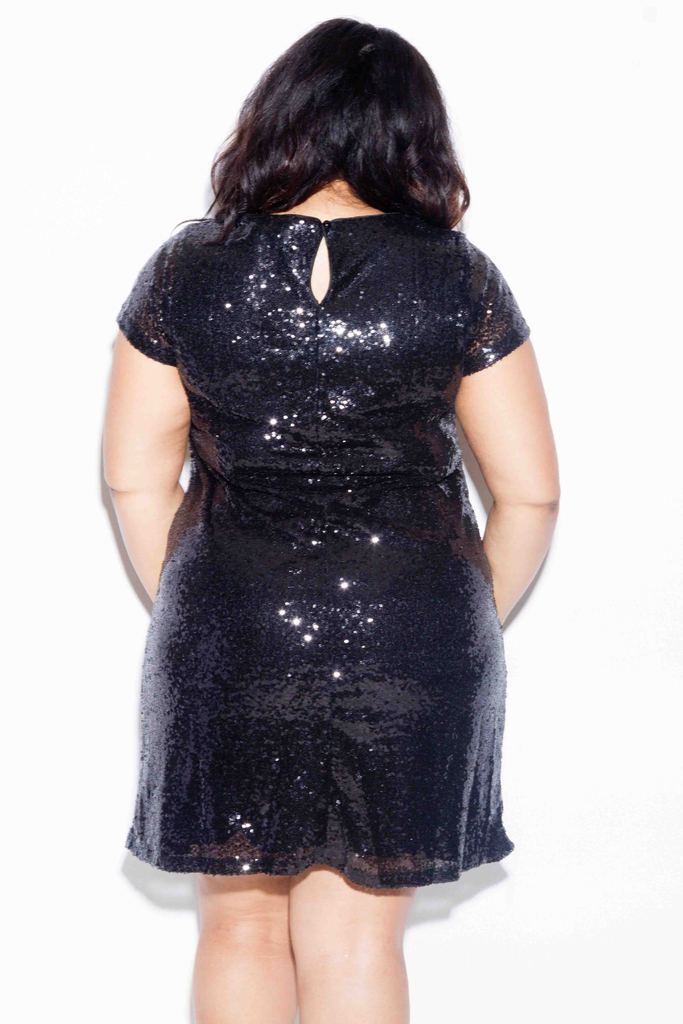 Plus Size Sparkling Sequin Mini Dress with Gorgeous Floral Patch