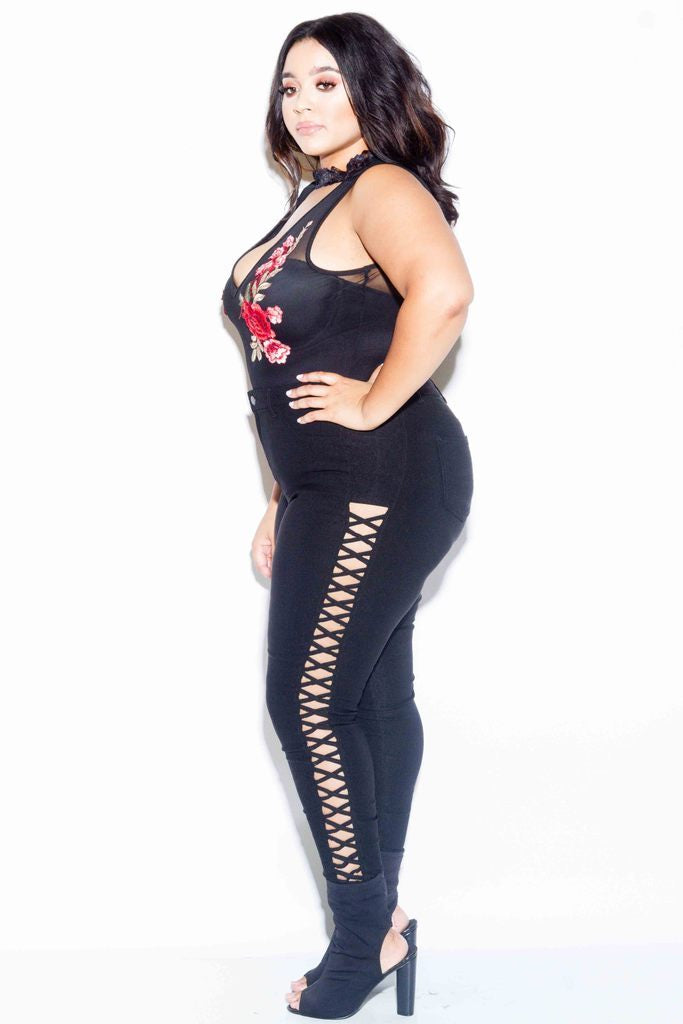 Plus Size Flirty Sexy Lace Up Skinny  Pants