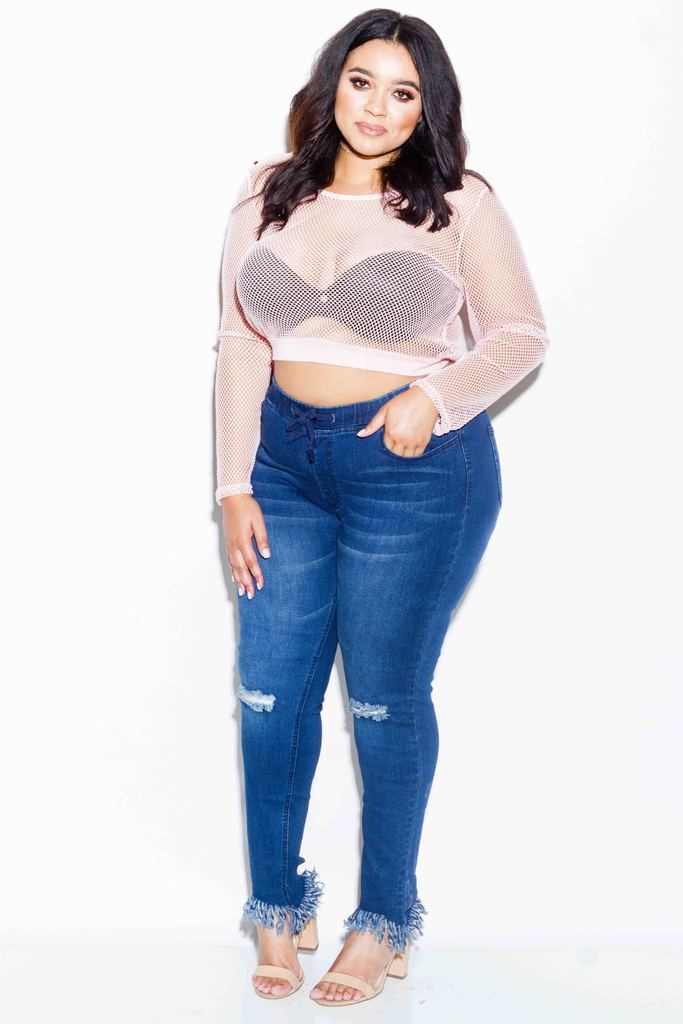 Plus Size Frayed Hem Jogger Skinny Denim Jeans