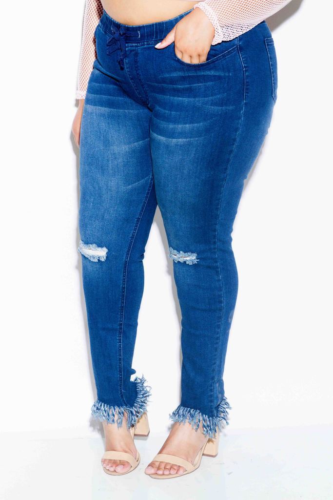 Plus Size Frayed Hem Jogger Skinny Denim Jeans