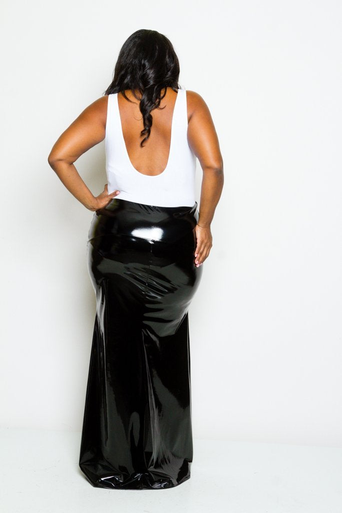 Plus Size Sleek Faux Patent Leather Maxi Skirt