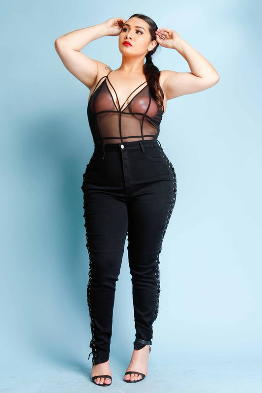 Plus Size Lace Up Skinny Jeans