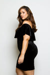 Plus Size Soft Velvet Sexy Off-Shoulder Glam Ruffle Dress