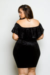 Plus Size Soft Velvet Sexy Off-Shoulder Glam Ruffle Dress