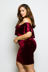 Plus Size Soft Velvet Sexy Off-Shoulder Glam Ruffle Dress