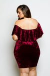 Plus Size Soft Velvet Sexy Off-Shoulder Glam Ruffle Dress