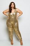 Plus Size Sparkling Sequin V-neck Jumpsuit