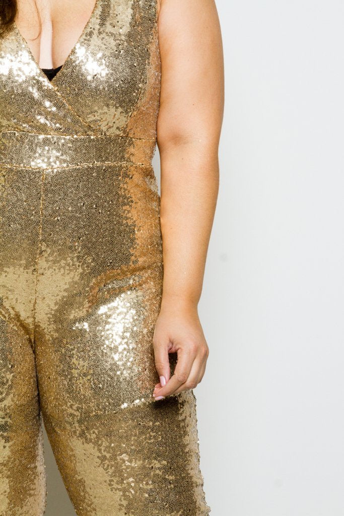 Plus Size Sparkling Sequin V-neck Jumpsuit