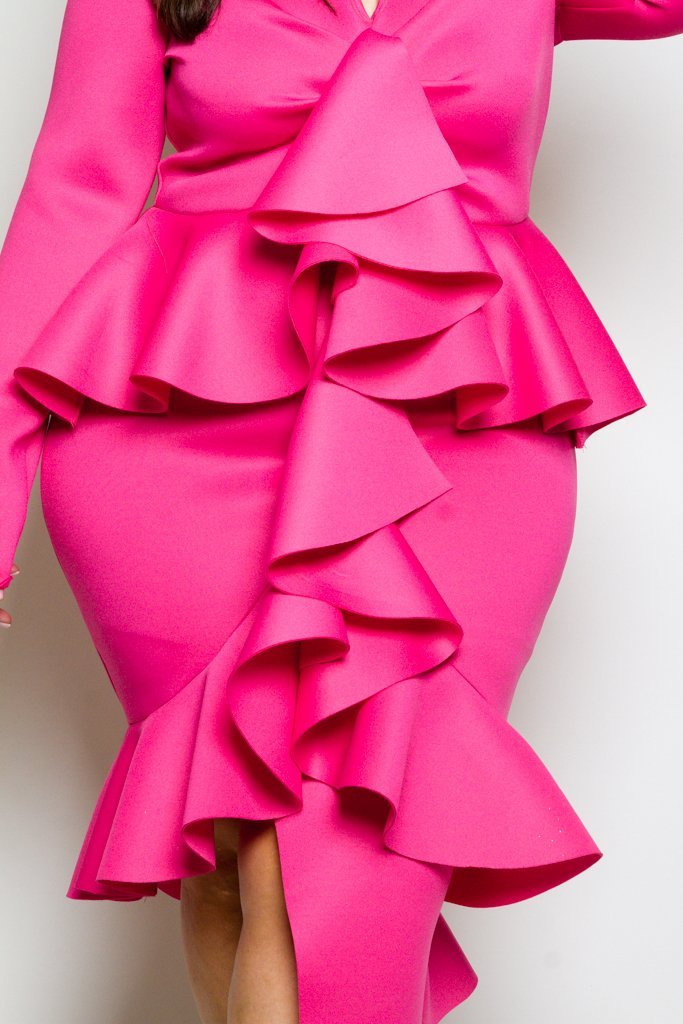Plus Size Ultra Glam  Ruffle Front Peplum Dress
