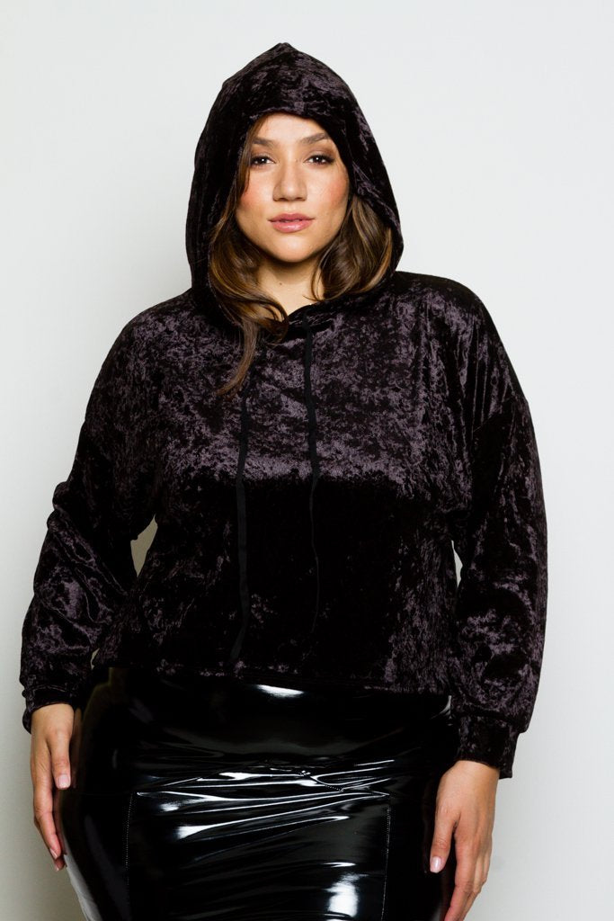 Plus Size Soft Velvet Crop Cool Hoodie