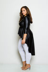 Plus Size Sleek Faux Leather Hi Lo 3/4 Sleeve Top