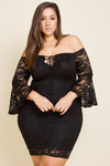 Plus Size Lace Bell Sleeve Midi Dress