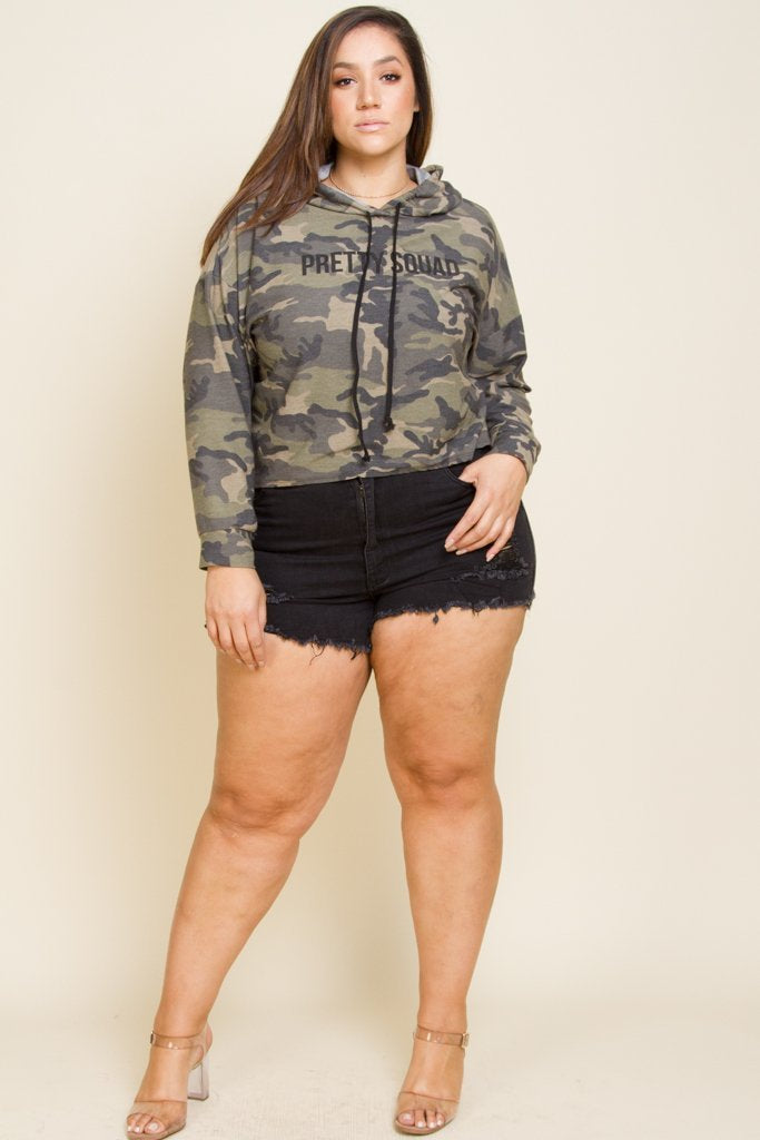 Plus Size Trendy Camo Hooded Sweater Top