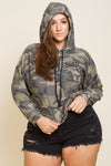 Plus Size Trendy Camo Hooded Sweater Top