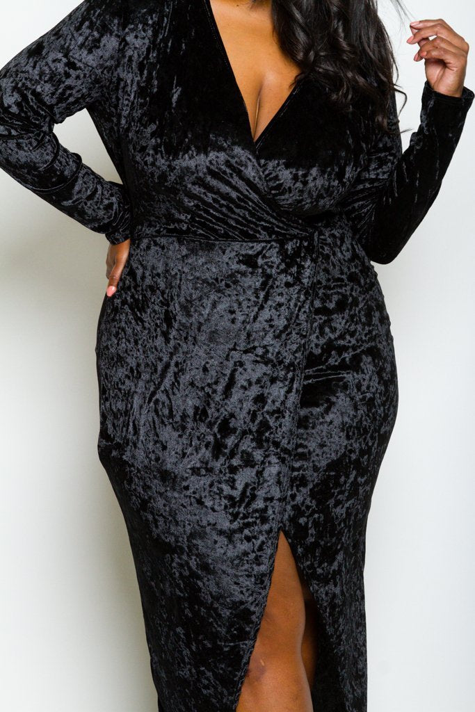 Plus Size Surplice Soft Velvet Maxi Dress