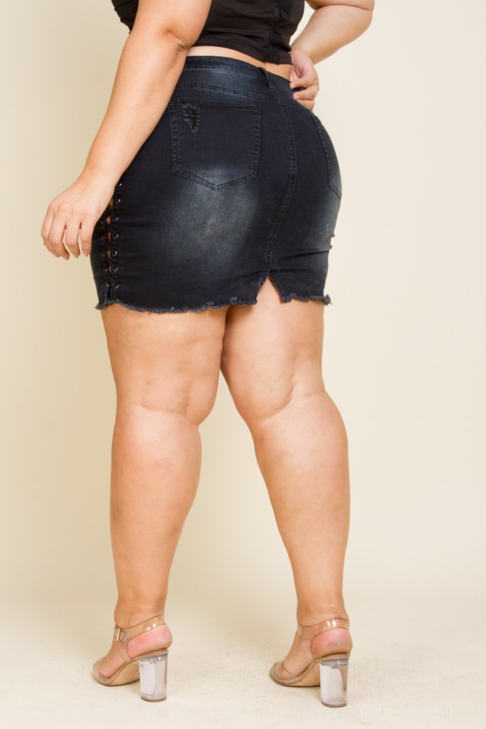 Plus Size Lace Up Denim Skirt Item