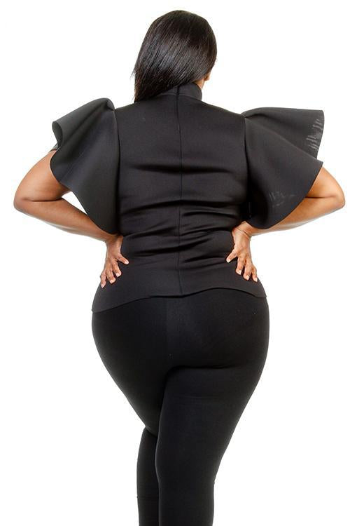 Plus Size Mock Neck Glam Ruffle Sleeves Top
