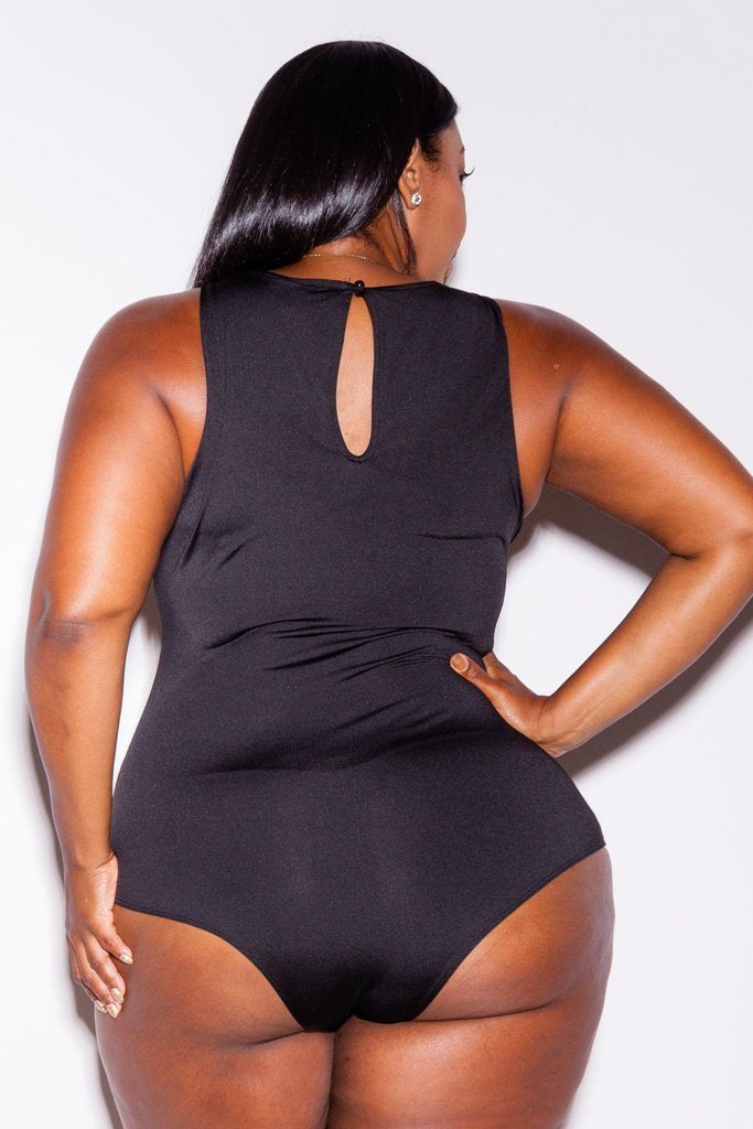 Plus Size See Through Mesh Bodysuit with Foil